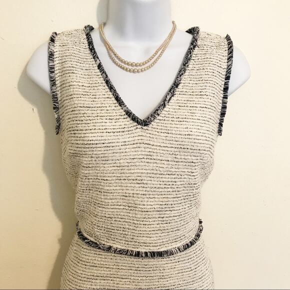 LOFT Boucle White & Blue Fringe Knit Striped Jumper Dress, 0, NWT! - Picture 6 of 9